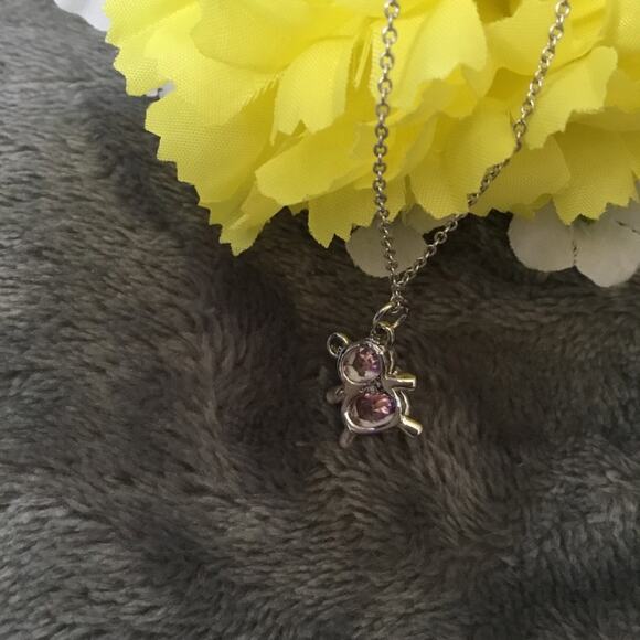 Sterling Silver Pink Crystal Teddy Bear Necklace - Picture 5 of 7